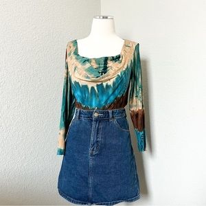 90s style indie tie die cowel long sleeve top